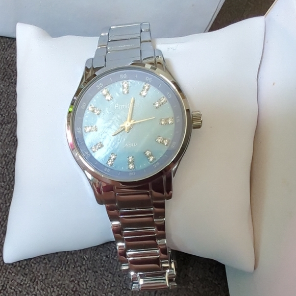 armiton Accessories - Silver With Blue Watch with Crystal Accents